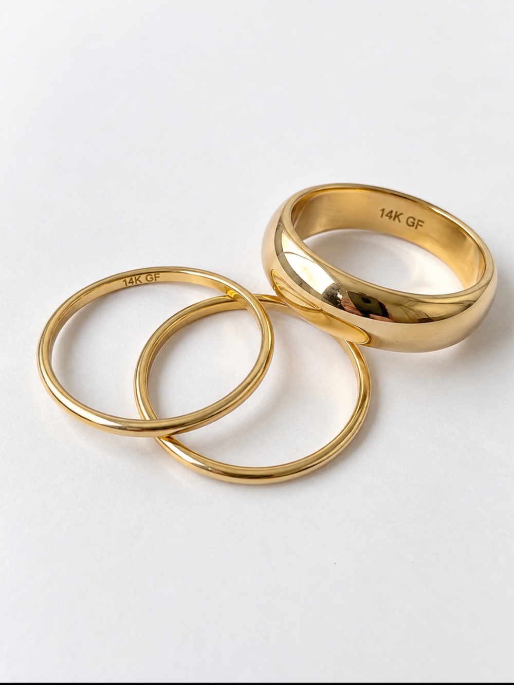 14K Gold Filled Stacking Ring Set 1mm 1mm 3mm Dainty Minimalist Wedding Bands
